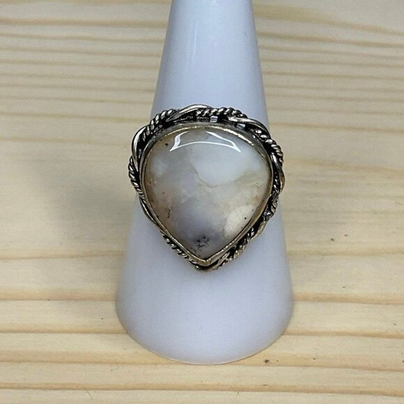 Jewelry - Vintage Silver Ring With Teardrop Agate Natural Stone Semi Precious